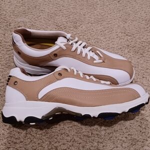 Etonic G-SOK spikeless golf shoes white and brown/tan colorway GSW200-5 Womens 9